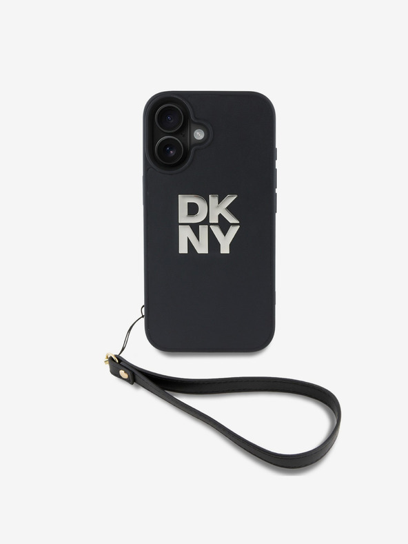 DKNY DKNY PU кожа с лого на стека и каишка за китката заден капак за iPhone 16 черен