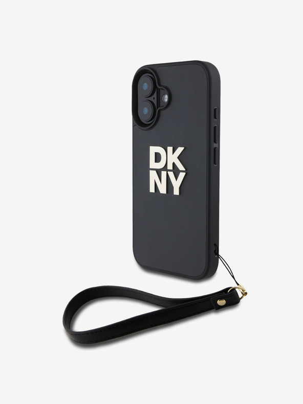 DKNY DKNY PU кожа с лого на стека и каишка за китката заден капак за iPhone 16 черен