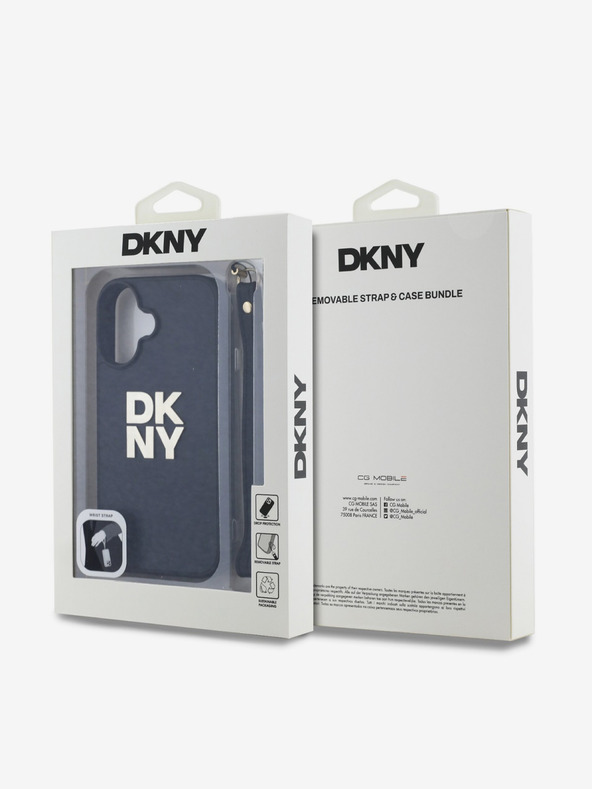 DKNY DKNY PU кожа с лого на стека и каишка за китката заден капак за iPhone 16 черен
