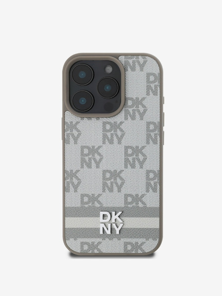 DKNY DKNY PU Leather Checkered Pattern and Stripe Back Cover за iPhone 16 Pro Max Beige