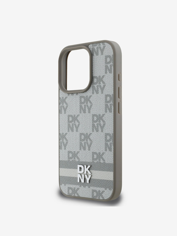 DKNY DKNY PU Leather Checkered Pattern and Stripe Back Cover за iPhone 16 Pro Max Beige
