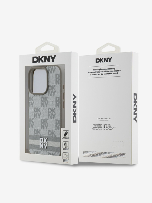 DKNY DKNY PU Leather Checkered Pattern and Stripe Back Cover за iPhone 16 Pro Max Beige