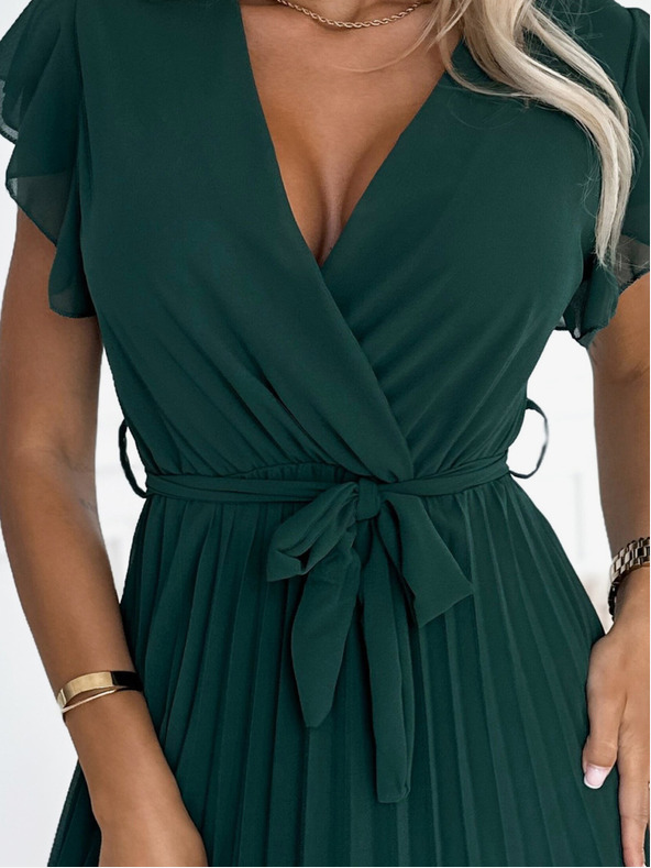 numoco Шифонена рокля с деколте и волани - зелена Numoco