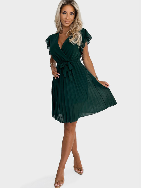 numoco Шифонена рокля с деколте и волани - зелена Numoco