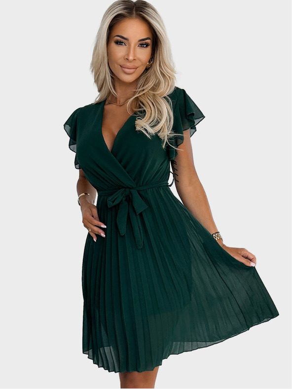 numoco Шифонена рокля с деколте и волани - зелена Numoco