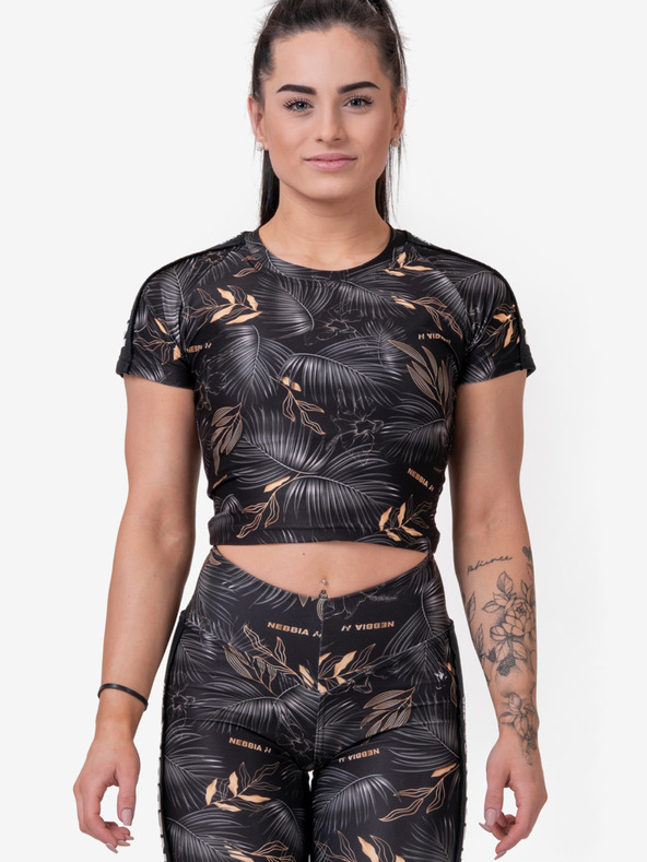 Nebbia Черна дамска риза с шарки Nebbia