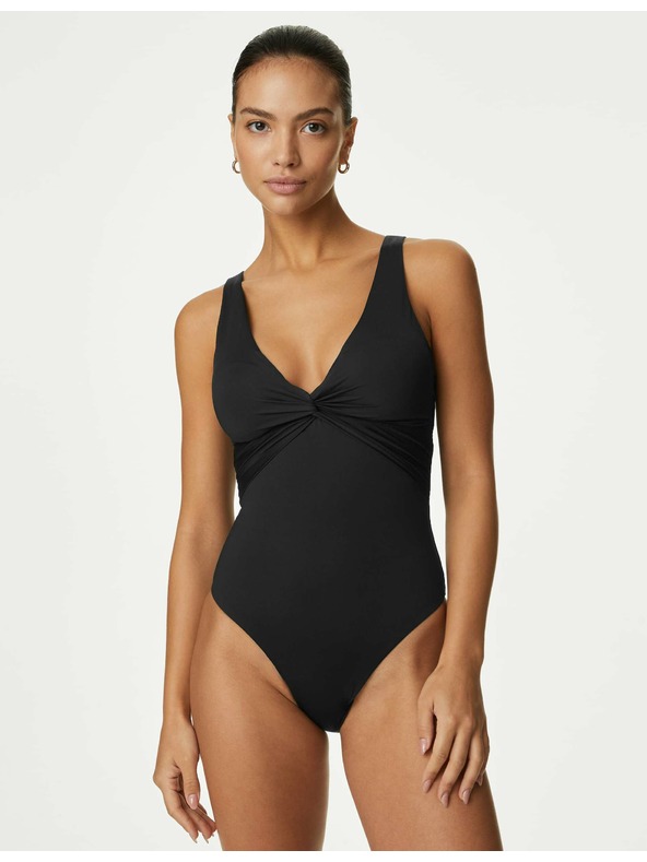 Marks & Spencer Оформящ коремчето бански с деколте Marks & Spencer черен