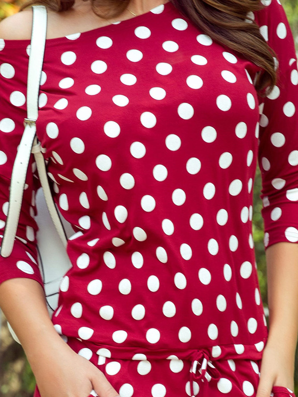 numoco Спортна рокля с вратовръзка и джобове - бордо + точки Numoco