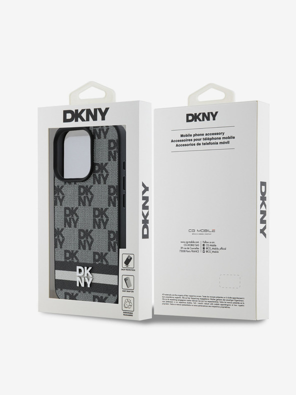 DKNY DKNY PU кожа с кариран десен и райе заден капак за iPhone 16 Pro Max черен