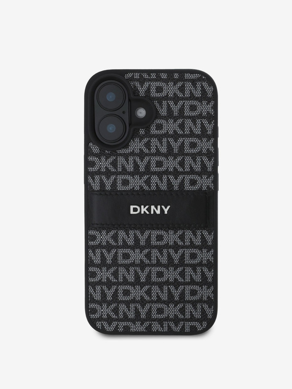 DKNY DKNY PU кожа с повтарящ се модел с тонални ивици заден капак за iPhone 16 Plus черен