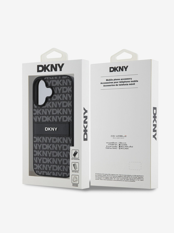 DKNY DKNY PU кожа с повтарящ се модел с тонални ивици заден капак за iPhone 16 Plus черен