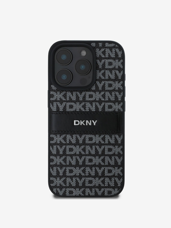 DKNY DKNY Заден капак от полиуретанова кожа с повтарящ се десен ивици за iPhone 16 Pro Max Black