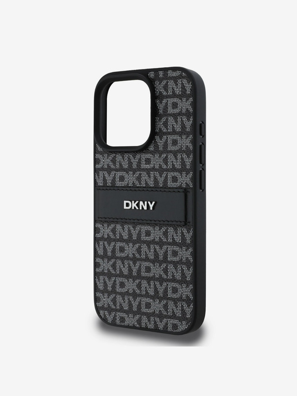 DKNY DKNY Заден капак от полиуретанова кожа с повтарящ се десен ивици за iPhone 16 Pro Max Black