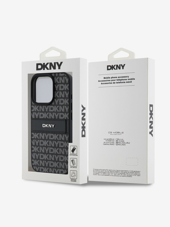 DKNY DKNY Заден капак от полиуретанова кожа с повтарящ се десен ивици за iPhone 16 Pro Max Black