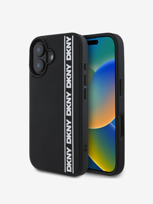 DKNY DKNY 3D каучуков заден капак с повтарящо се лого за iPhone 16 черен
