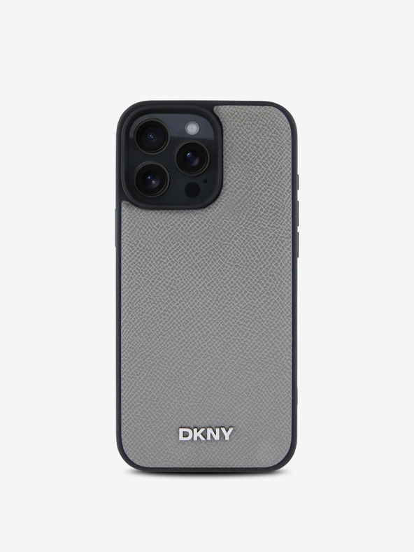 DKNY PU Leather Silver Metal Logo Magsafe iPhone 16 Pro Grey Калъф за телефон