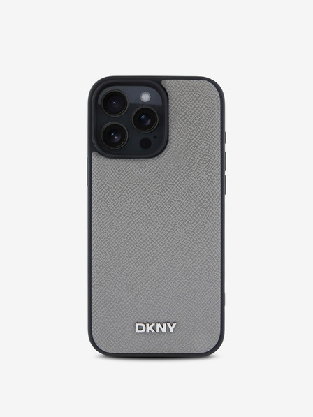 DKNY PU Leather Silver Metal Logo Magsafe iPhone 16 Pro Grey Калъф за телефон