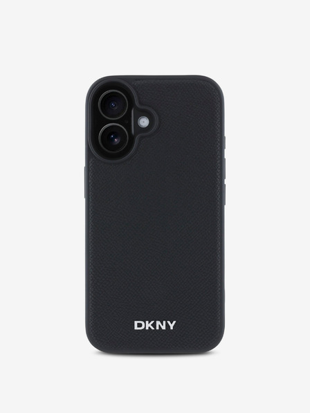 DKNY DKNY PU кожа сребристо метално лого Magsafe заден капак за iPhone 16 Plus черен
