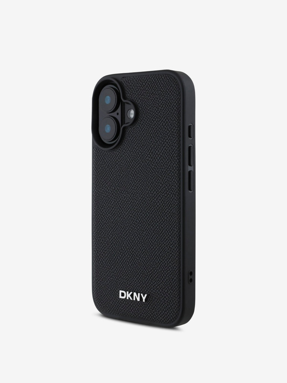 DKNY DKNY PU кожа сребристо метално лого Magsafe заден капак за iPhone 16 Plus черен