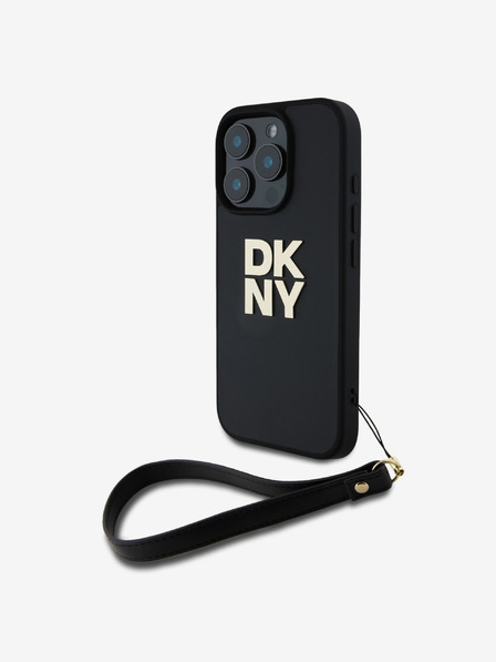 DKNY DKNY Заден капак с логото на DKNY PU Leather Stack Wrist Strap за iPhone 16 Pro Black