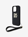 DKNY DKNY Заден капак с логото на DKNY PU Leather Stack Wrist Strap за iPhone 16 Pro Black