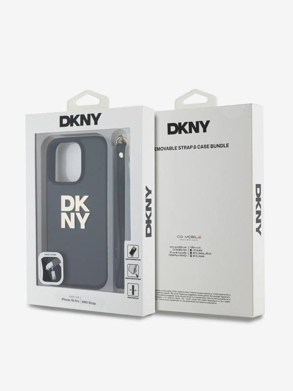 DKNY DKNY Заден капак с логото на DKNY PU Leather Stack Wrist Strap за iPhone 16 Pro Black