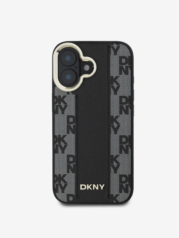 DKNY DKNY PU кожа кариран модел Magsafe заден капак за iPhone 16 черен