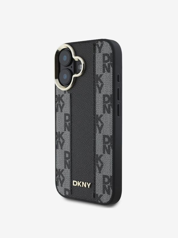 DKNY DKNY PU кожа кариран модел Magsafe заден капак за iPhone 16 черен