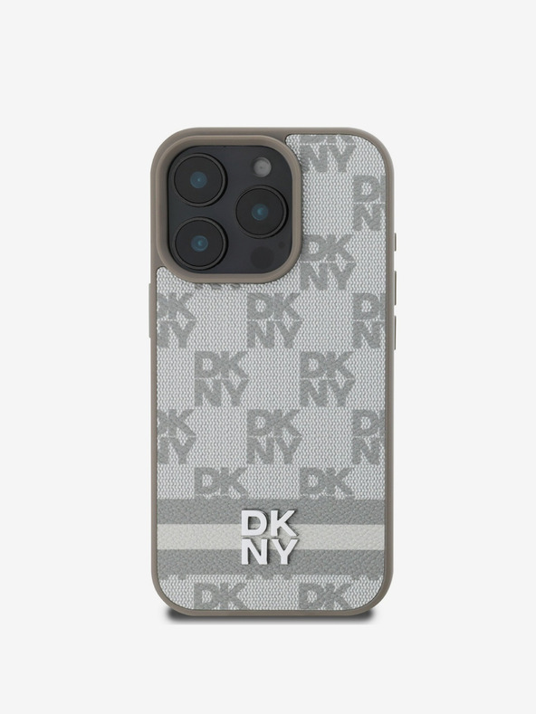 DKNY DKNY PU кожа с кариран модел и райета заден капак за iPhone 16 Pro Beige