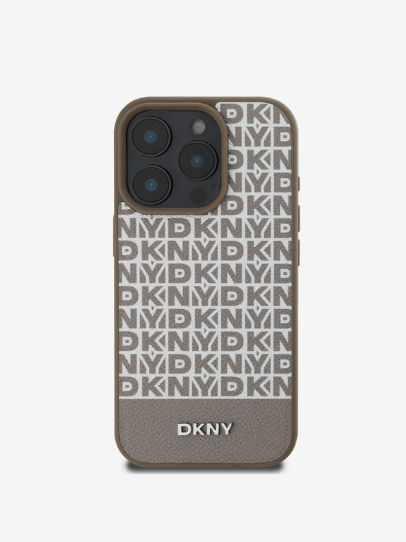 DKNY DKNY PU кожа с повтарящ се десен с долна ивица MagSafe заден капак за iPhone 16 Pro кафяв