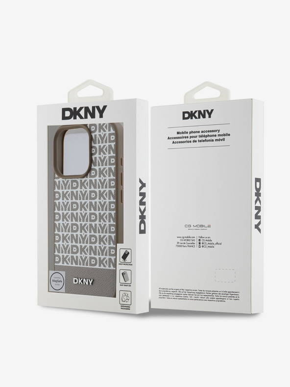 DKNY DKNY PU кожа с повтарящ се десен с долна ивица MagSafe заден капак за iPhone 16 Pro кафяв