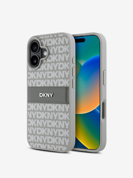 DKNY DKNY Заден капак от PU кожа с повтарящ се модел с тонални ивици за iPhone 16 Beige