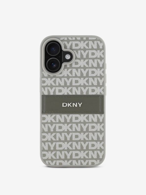 DKNY DKNY Заден капак от PU кожа с повтарящ се модел с тонални ивици за iPhone 16 Beige