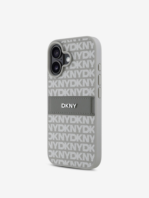 DKNY DKNY Заден капак от PU кожа с повтарящ се модел с тонални ивици за iPhone 16 Beige