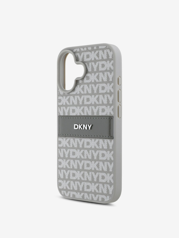 DKNY DKNY Заден капак от PU кожа с повтарящ се модел с тонални ивици за iPhone 16 Beige