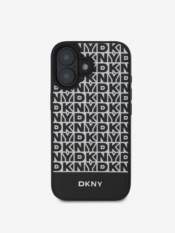 DKNY DKNY PU кожа с повтарящ се модел с долна ивица MagSafe заден капак за iPhone 16 Plus черен