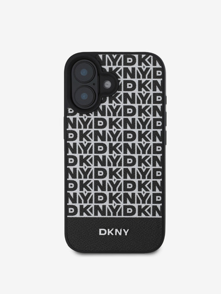 DKNY DKNY PU кожа с повтарящ се модел с долна ивица MagSafe заден капак за iPhone 16 Plus черен