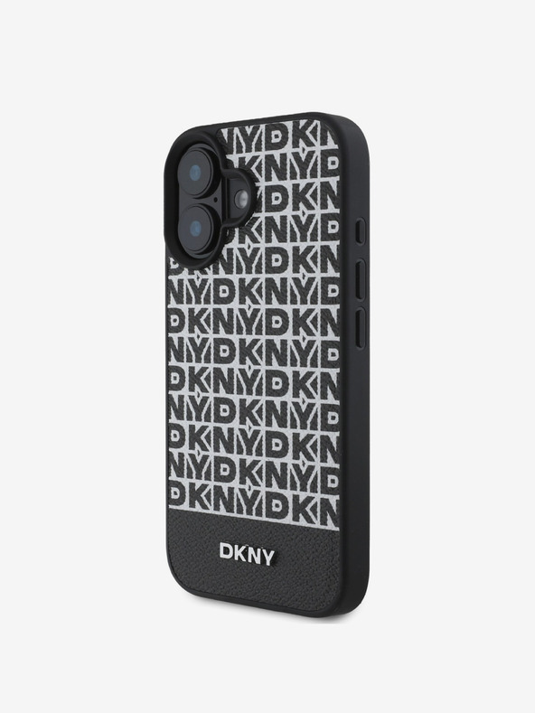 DKNY DKNY PU кожа с повтарящ се модел с долна ивица MagSafe заден капак за iPhone 16 Plus черен