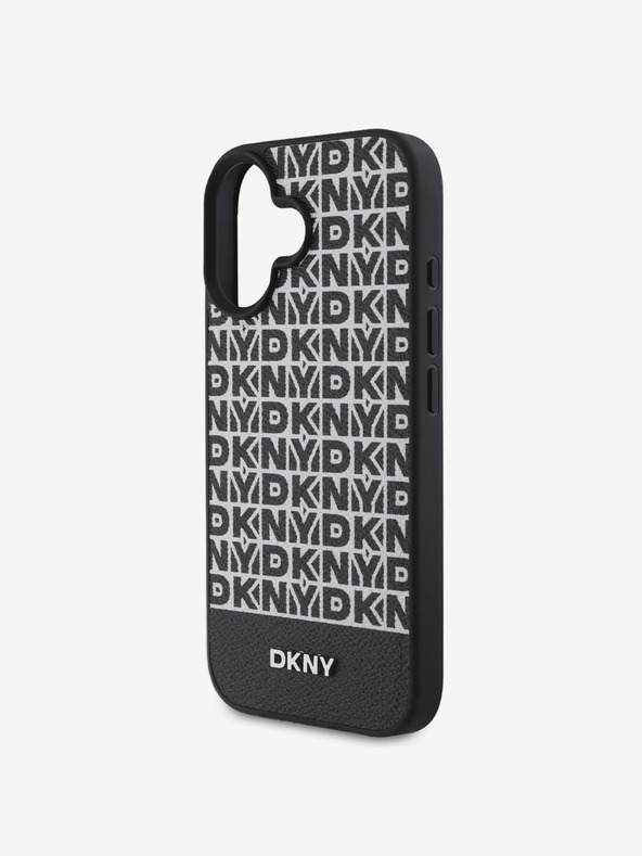 DKNY DKNY PU кожа с повтарящ се модел с долна ивица MagSafe заден капак за iPhone 16 Plus черен