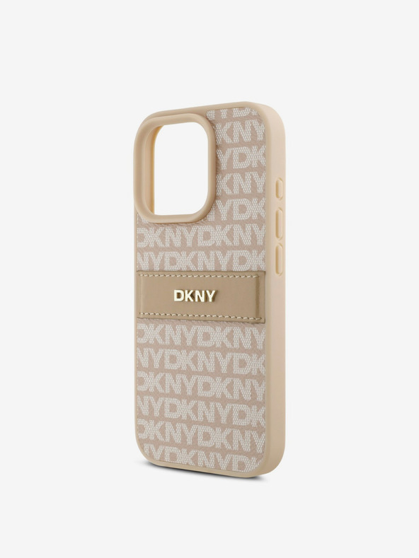 DKNY DKNY Заден капак от полиуретанова кожа с повтарящ се десен ивици за iPhone 16 Pro Max Pink