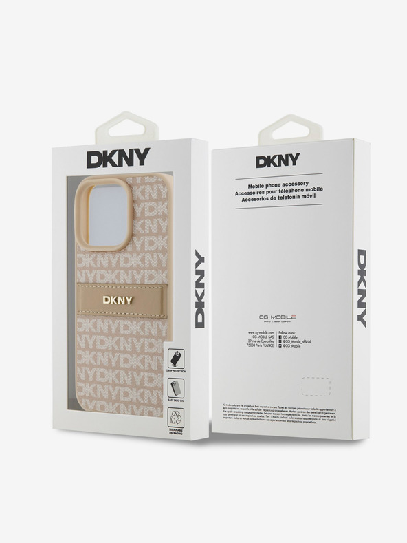 DKNY DKNY Заден капак от полиуретанова кожа с повтарящ се десен ивици за iPhone 16 Pro Max Pink