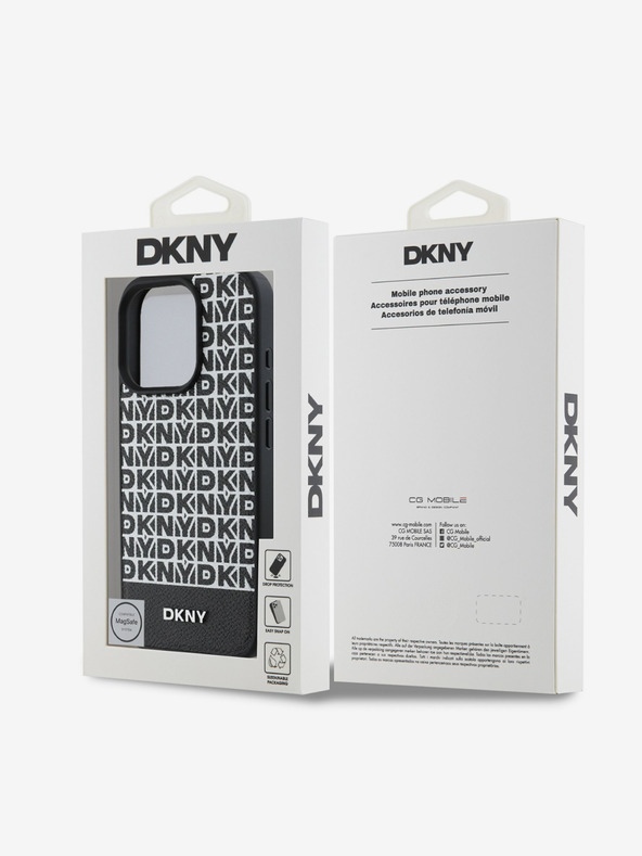 DKNY DKNY PU кожа с повтарящ се десен на долни ивици MagSafe заден капак за iPhone 16 Pro Max Black