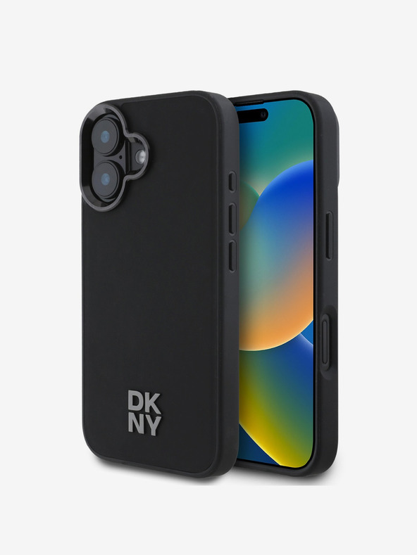 DKNY DKNY PU кожа с лого на стека Magsafe заден капак за iPhone 16 черен