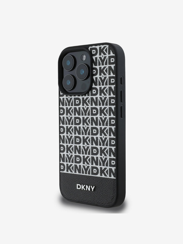 DKNY DKNY PU кожа с повтарящ се модел с долна ивица MagSafe заден капак за iPhone 16 Pro Black