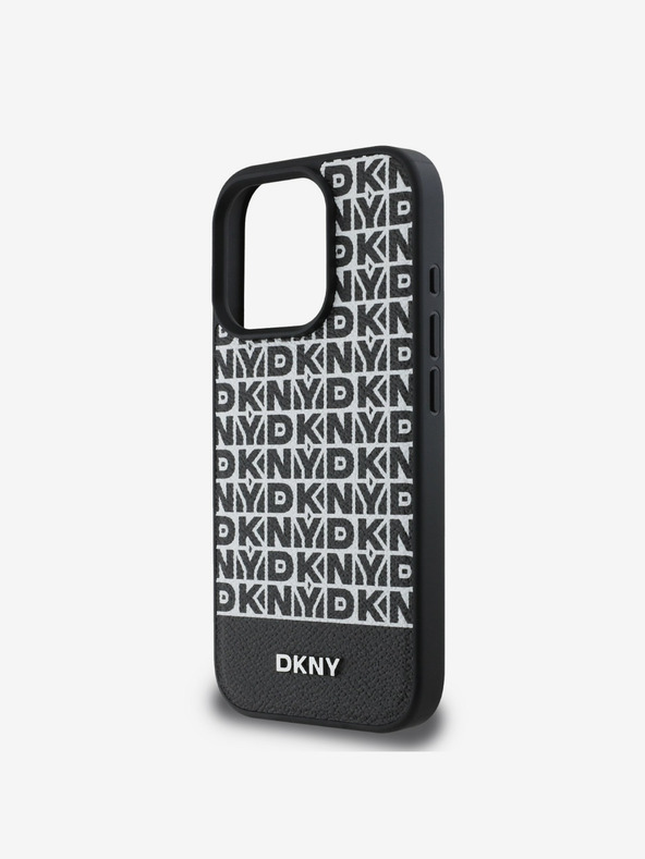 DKNY DKNY PU кожа с повтарящ се модел с долна ивица MagSafe заден капак за iPhone 16 Pro Black