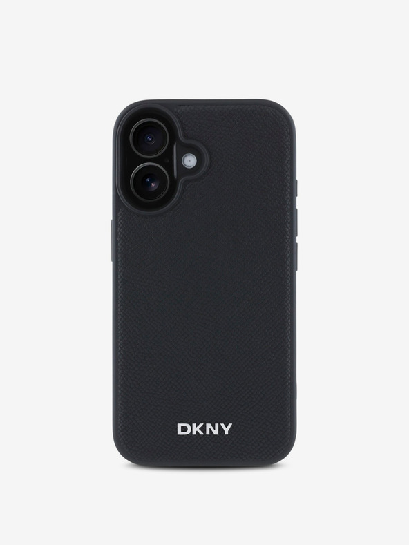 DKNY DKNY PU кожа сребристо метално лого Magsafe заден капак за iPhone 16 черен