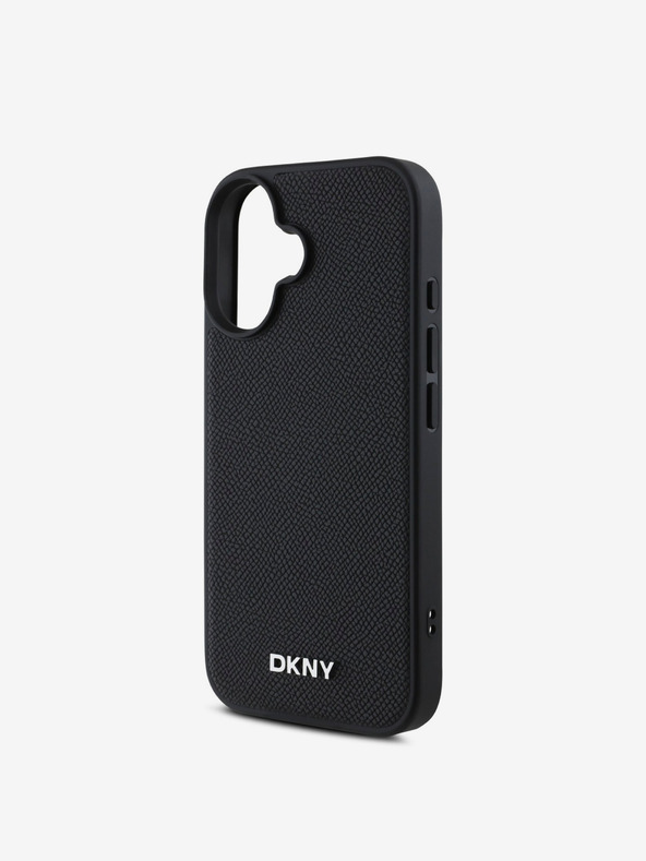 DKNY DKNY PU кожа сребристо метално лого Magsafe заден капак за iPhone 16 черен