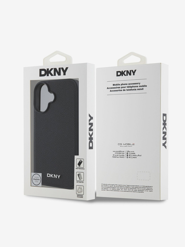 DKNY DKNY PU кожа сребристо метално лого Magsafe заден капак за iPhone 16 черен