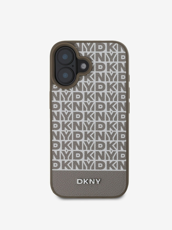 DKNY DKNY PU кожа Повтарящ се модел с долна ивица MagSafe заден капак за iPhone 16 кафяв