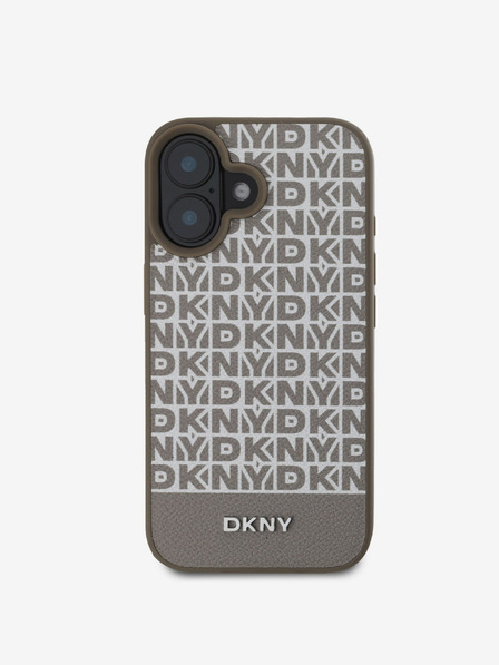 DKNY DKNY PU кожа Повтарящ се модел с долна ивица MagSafe заден капак за iPhone 16 кафяв